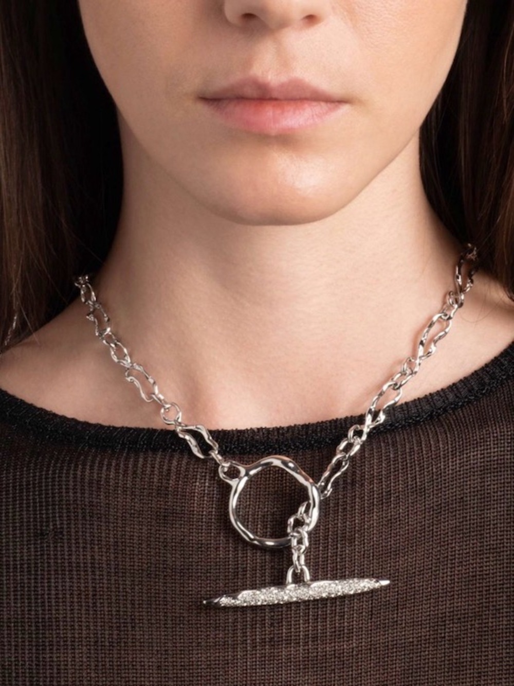NEW Alexis Bittar Solanales Pave Crystal Toggle Collar Necklace Silver C Z AU28